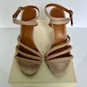 SEZANE High Lison Sandals Blush Suede w/ Gold Details FR39